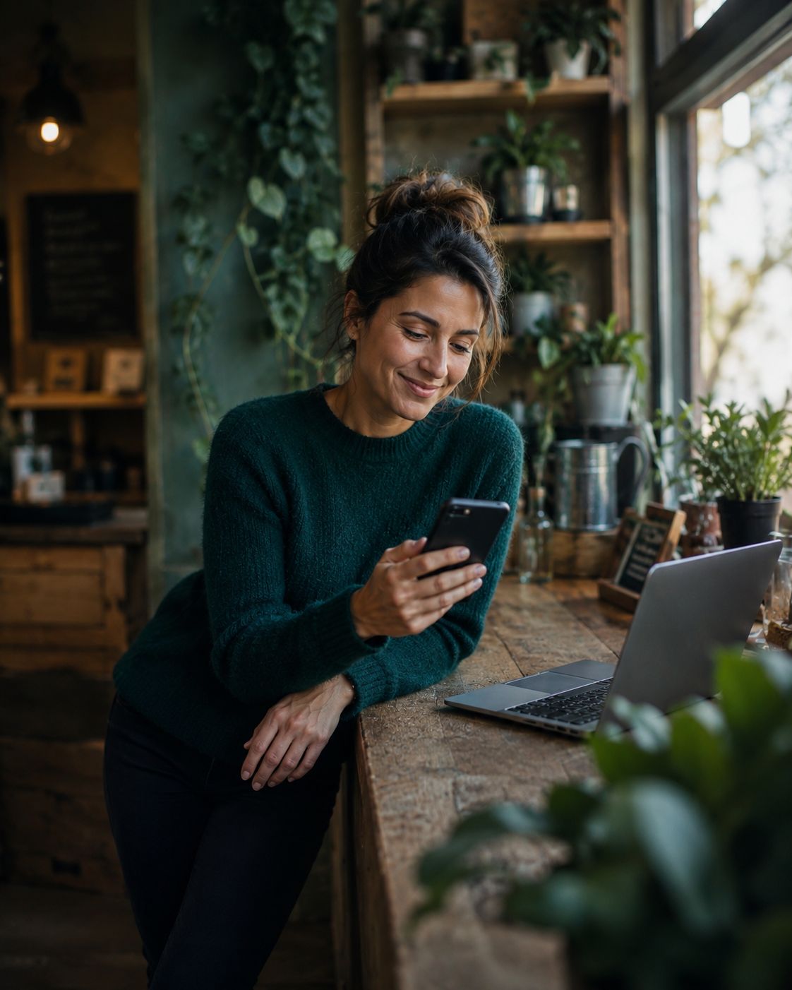 Small business owner getting a new lead notification from her website chat